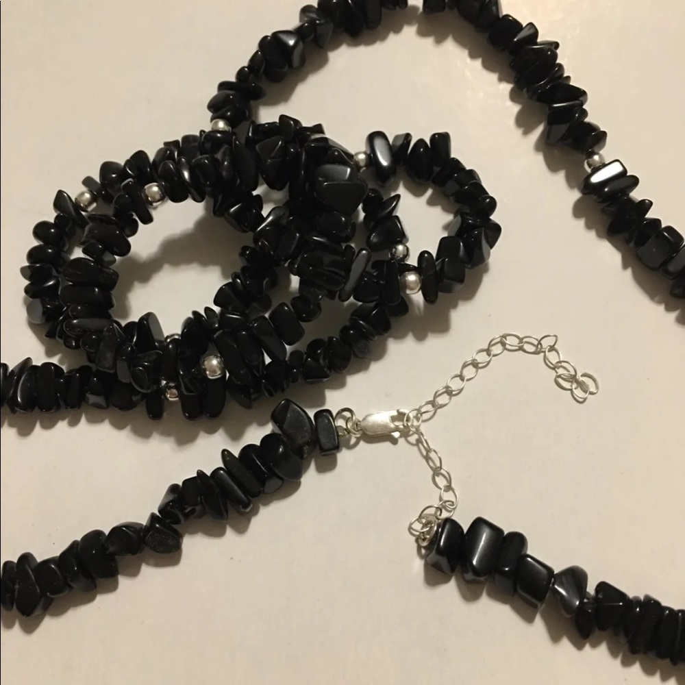 Long Black Onyx & Silver Necklace